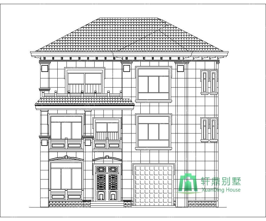 農(nóng)村三層帶車庫自建別墅設(shè)計(jì)圖正立面.jpg