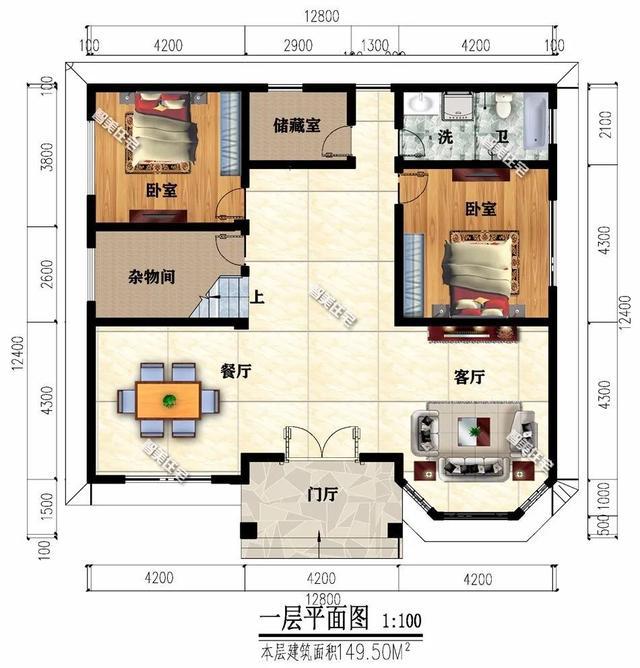 下面兩棟面寬尺寸均為12.8米的二層別墅，第一棟別墅廚房單獨(dú)建，外觀都非常驚艷，第二棟別墅外墻面貼滿(mǎn)了文化石。