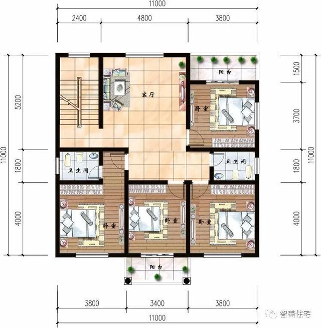 兩棟建筑尺寸相同的別墅，1111米，從各個(gè)角度看都是簡(jiǎn)歐洲風(fēng)格。有時(shí)候宅基地很大，但我不想建太大的別墅。主要原因是房子越大，成本越高!