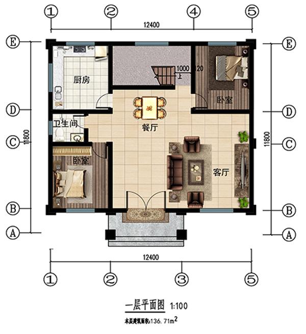 這座12.411.8米的2層別墅是設計師眼中的完美住宅類型，是一座實用而又美麗的鄉(xiāng)村住宅。