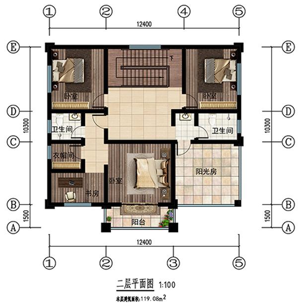 這座12.411.8米的2層別墅是設計師眼中的完美住宅類型，是一座實用而又美麗的鄉(xiāng)村住宅。