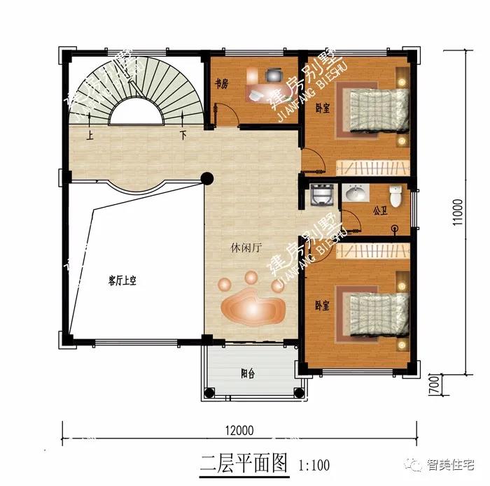 帶空客廳螺旋樓梯的別墅