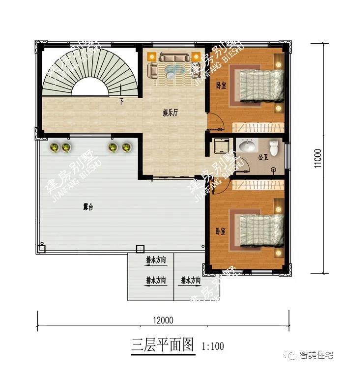 帶空客廳螺旋樓梯的別墅